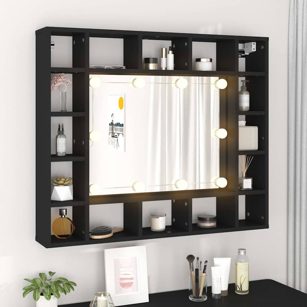 vidaXL Szafka z lustrem i oświetleniem LED, czarna, 91x15x76,5 cm