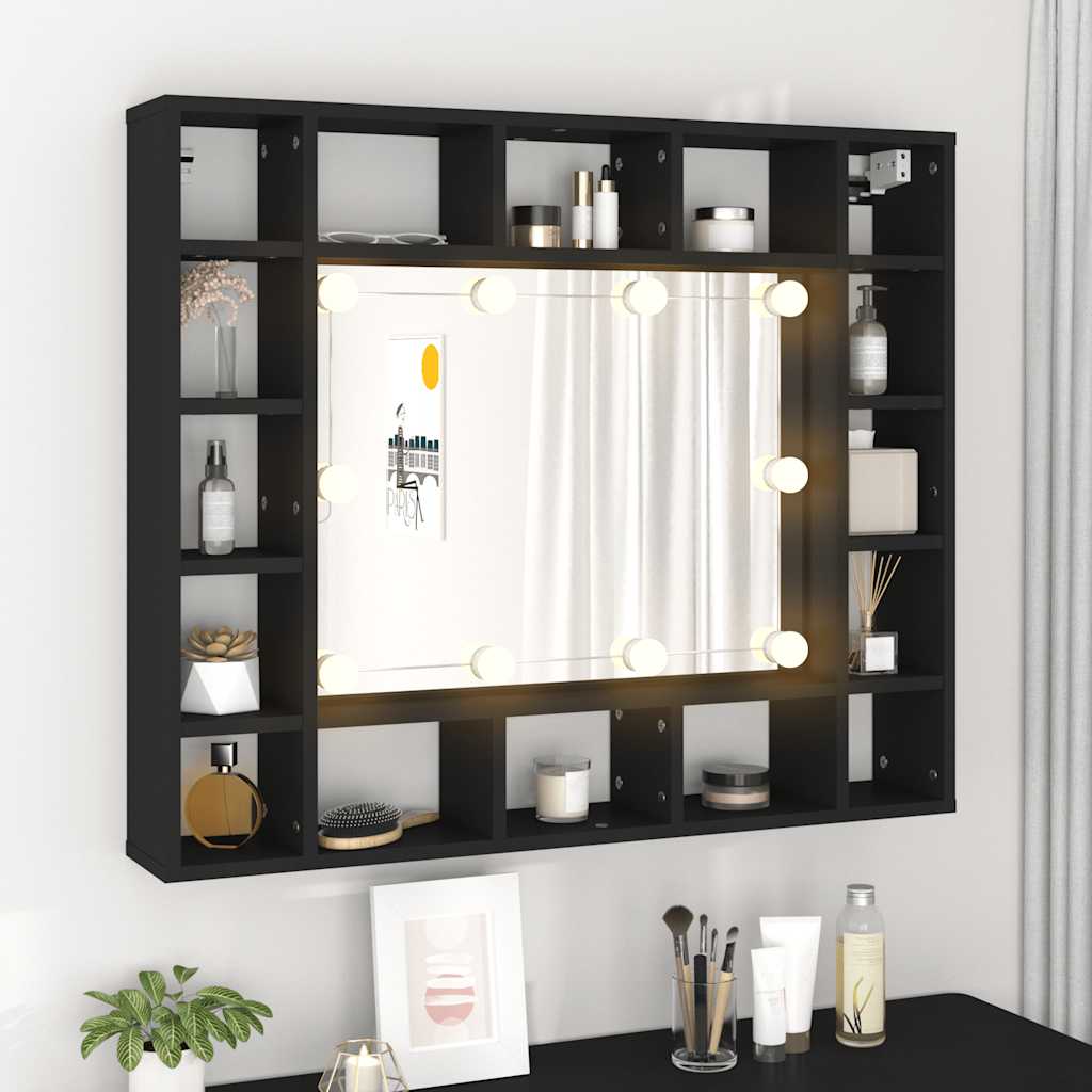 vidaXL Szafka z lustrem i oświetleniem LED, czarna, 91x15x76,5 cm