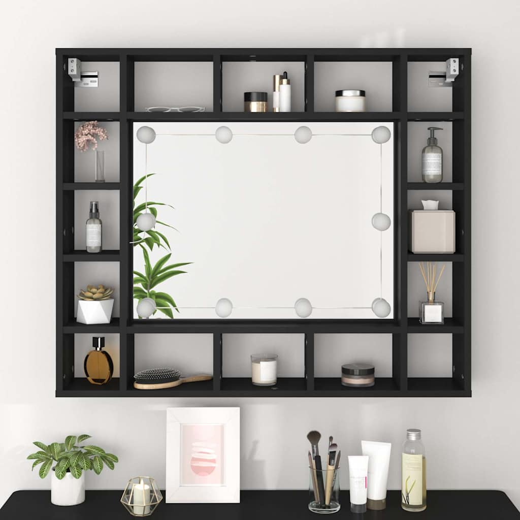 vidaXL Szafka z lustrem i oświetleniem LED, czarna, 91x15x76,5 cm