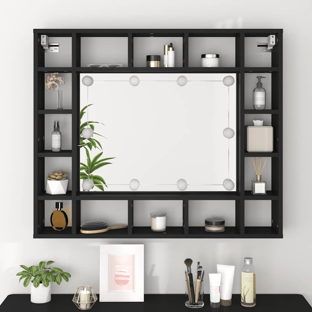 vidaXL Szafka z lustrem i oświetleniem LED, czarna, 91x15x76,5 cm