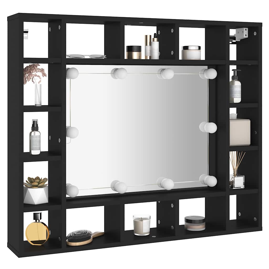 vidaXL Szafka z lustrem i oświetleniem LED, czarna, 91x15x76,5 cm