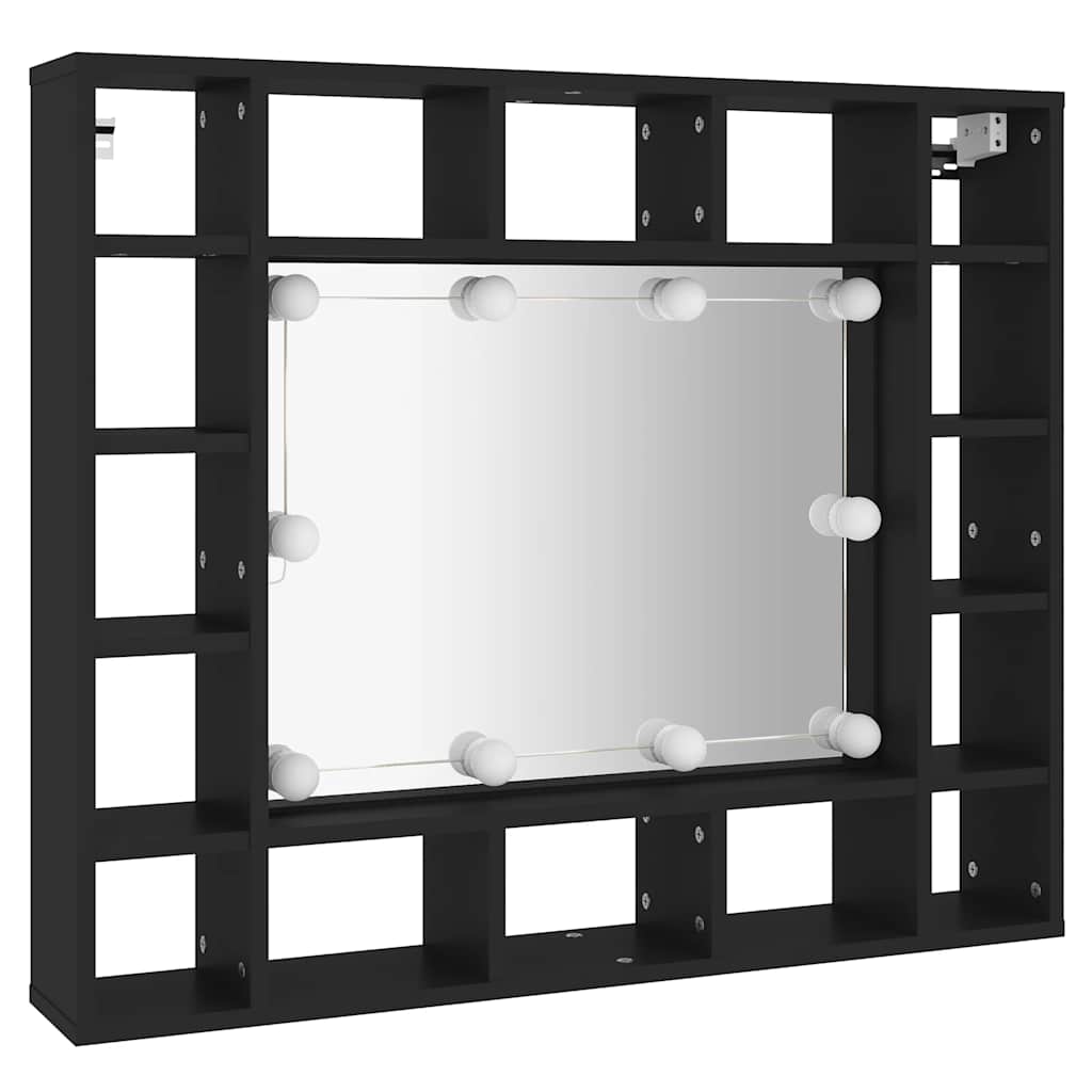 vidaXL Szafka z lustrem i oświetleniem LED, czarna, 91x15x76,5 cm