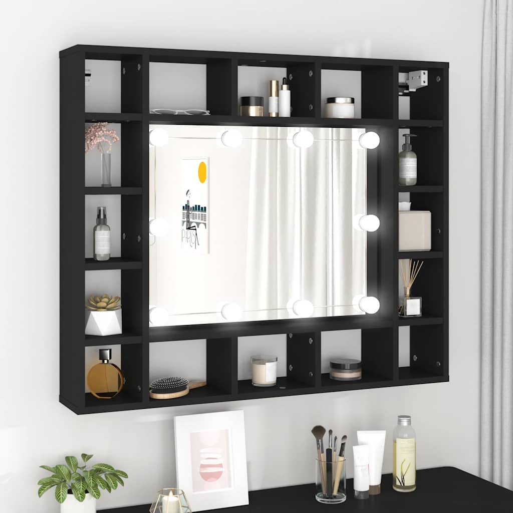 vidaXL Szafka z lustrem i oświetleniem LED, czarna, 91x15x76,5 cm