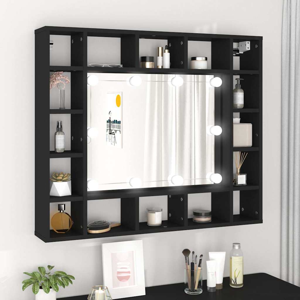 vidaXL Szafka z lustrem i oświetleniem LED, czarna, 91x15x76,5 cm