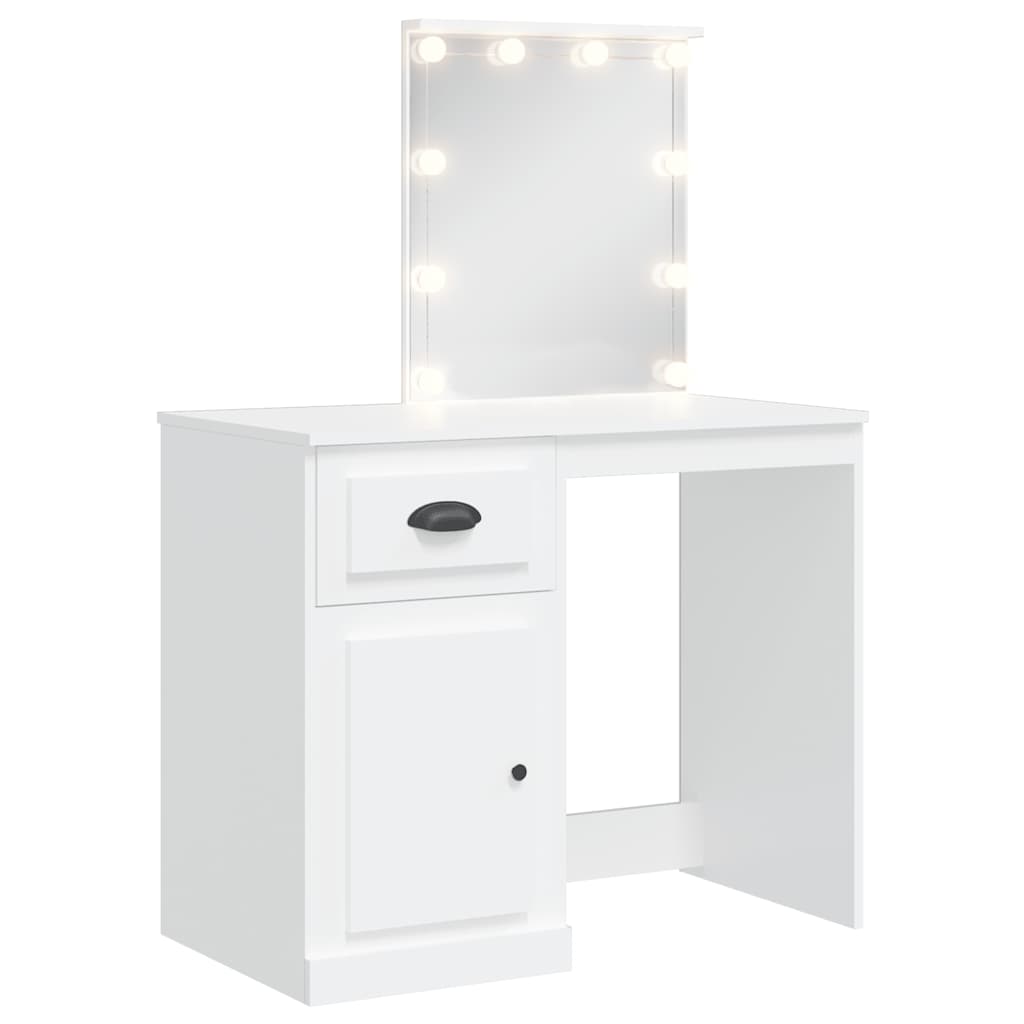 vidaXL Toaletka z lampkami LED, biała, 90x42x132,5 cm