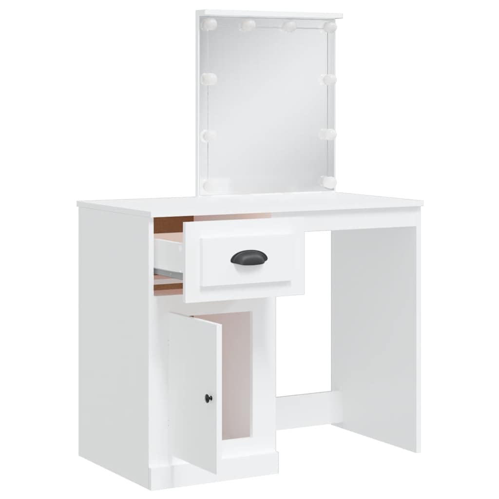 vidaXL Toaletka z lampkami LED, biała, 90x42x132,5 cm