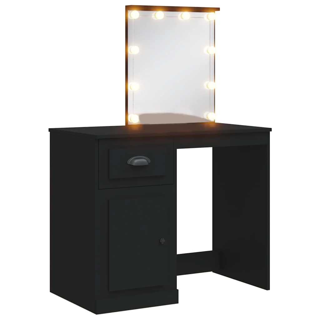 vidaXL Toaletka z lampkami LED, czarna, 90x42x132,5 cm