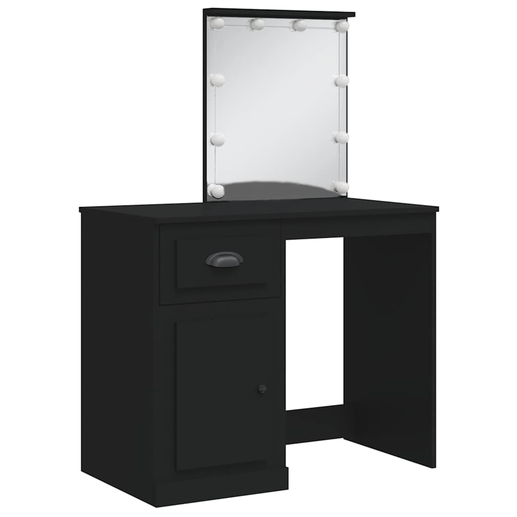 vidaXL Toaletka z lampkami LED, czarna, 90x42x132,5 cm
