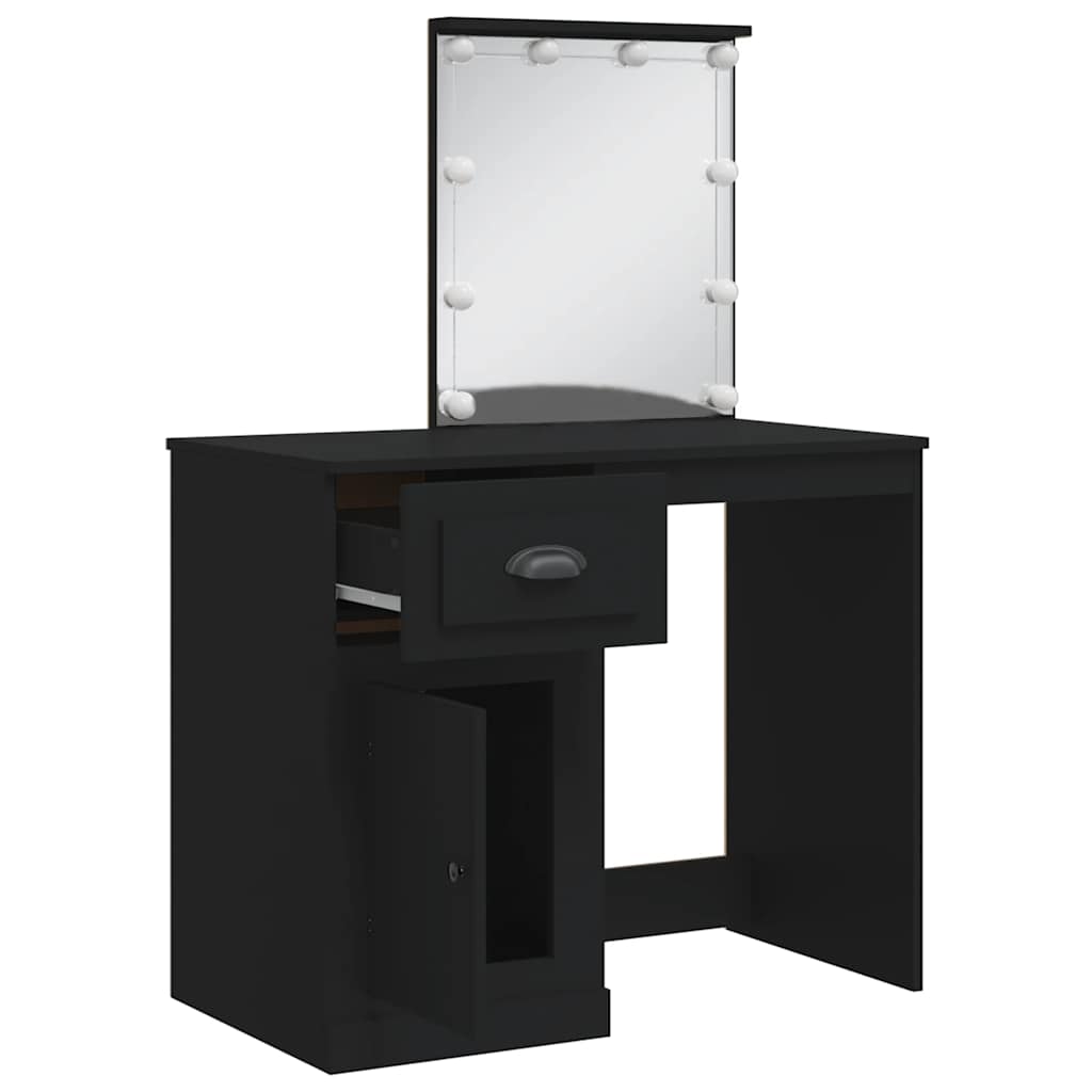 vidaXL Toaletka z lampkami LED, czarna, 90x42x132,5 cm
