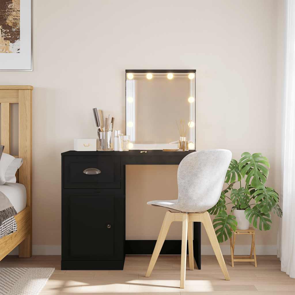 vidaXL Toaletka z lampkami LED, czarna, 90x42x132,5 cm