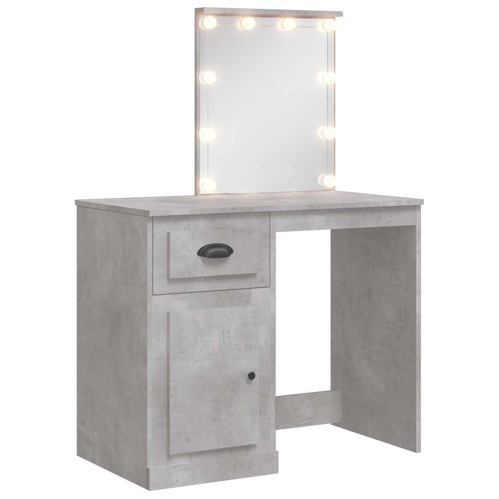 vidaXL Toaletka z lampkami LED, szarość betonu, 90x42x132,5 cm