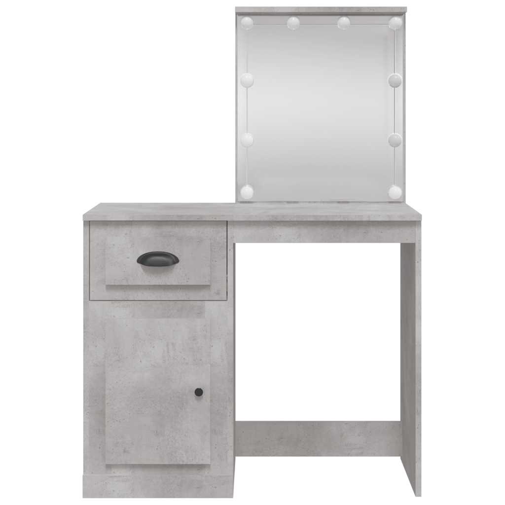 vidaXL Toaletka z lampkami LED, szarość betonu, 90x42x132,5 cm