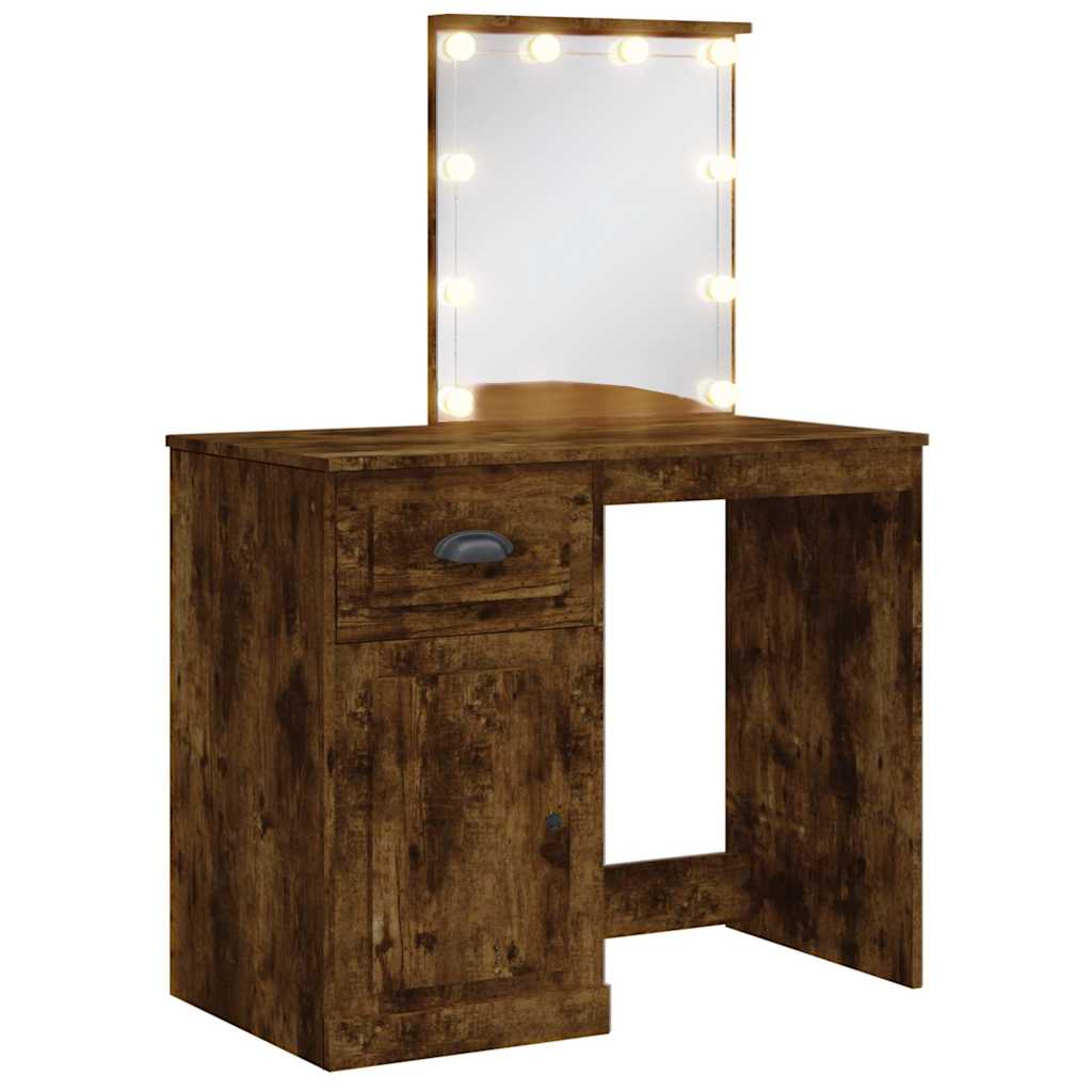 vidaXL Toaletka z oświetleniem LED, przydymiony dąb, 90x42x132,5 cm