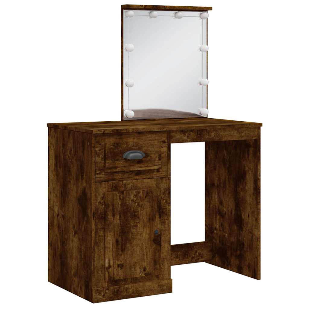 vidaXL Toaletka z oświetleniem LED, przydymiony dąb, 90x42x132,5 cm