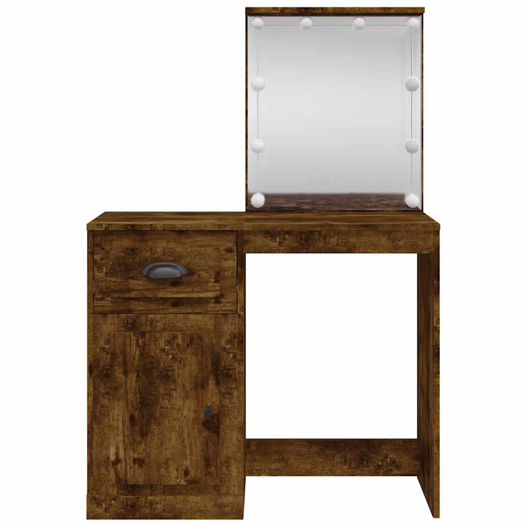 vidaXL Toaletka z oświetleniem LED, przydymiony dąb, 90x42x132,5 cm