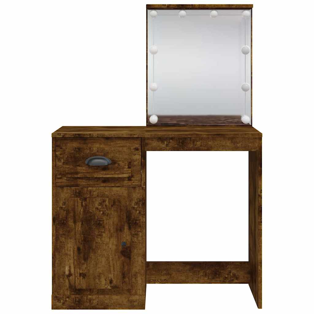 vidaXL Toaletka z oświetleniem LED, przydymiony dąb, 90x42x132,5 cm