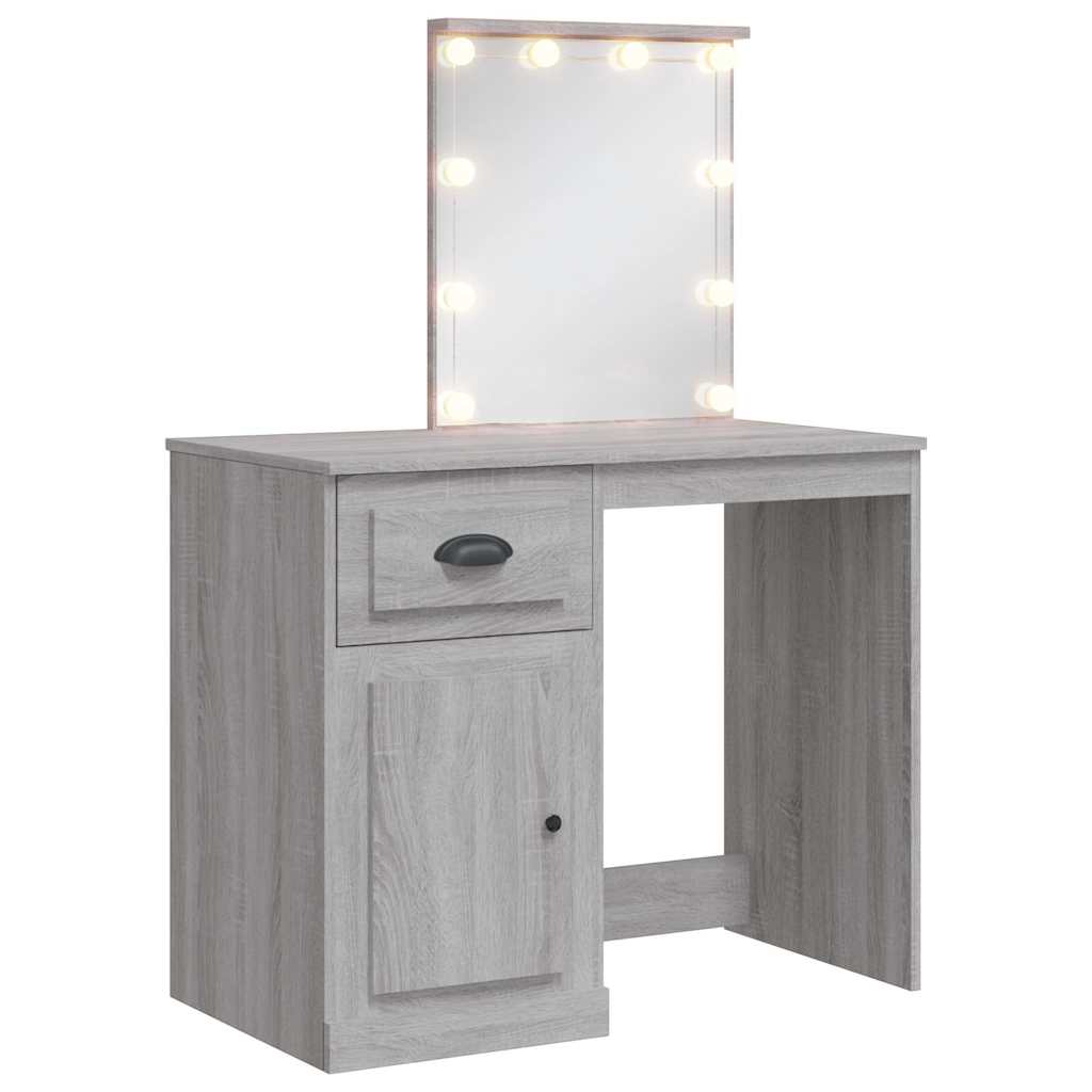 vidaXL Toaletka z lampkami LED, szary dąb sonoma, 90x42x132,5 cm