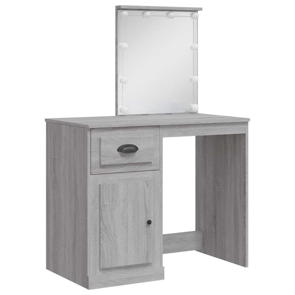 vidaXL Toaletka z lampkami LED, szary dąb sonoma, 90x42x132,5 cm