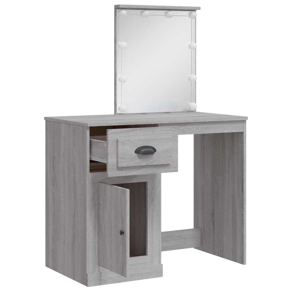 vidaXL Toaletka z lampkami LED, szary dąb sonoma, 90x42x132,5 cm