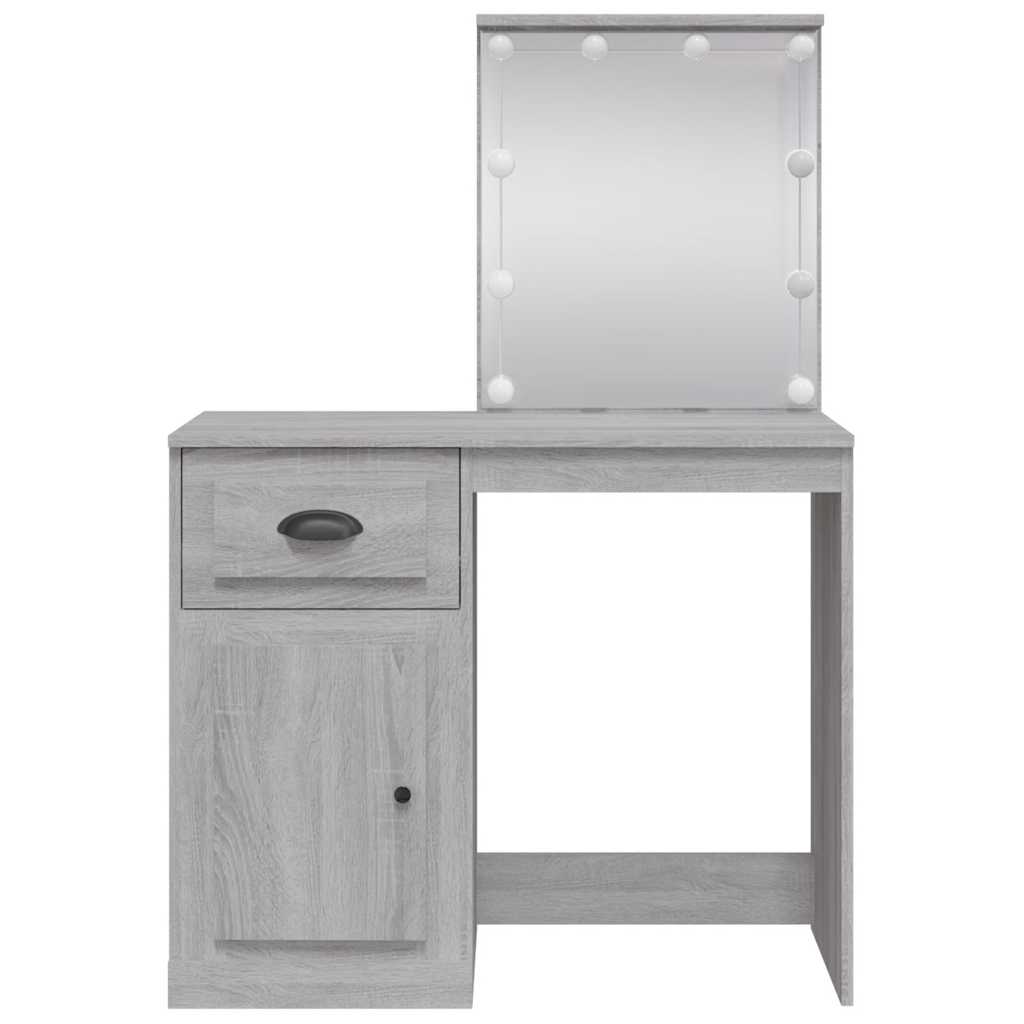 vidaXL Toaletka z lampkami LED, szary dąb sonoma, 90x42x132,5 cm