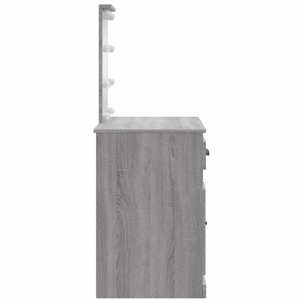 vidaXL Toaletka z lampkami LED, szary dąb sonoma, 90x42x132,5 cm
