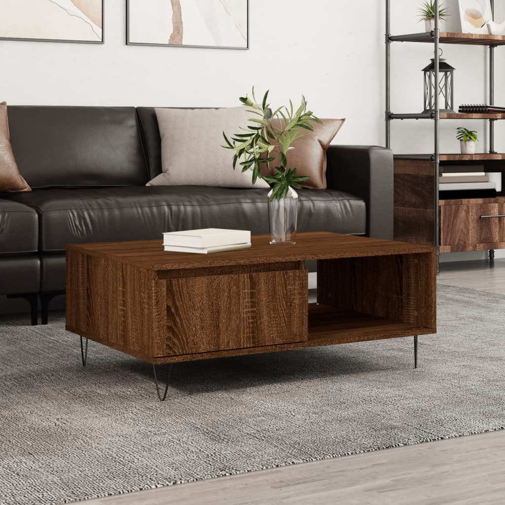 vidaXL Stolik kawowy, brązowy dąb, 90x60x35cm, materiał drewnopochodny