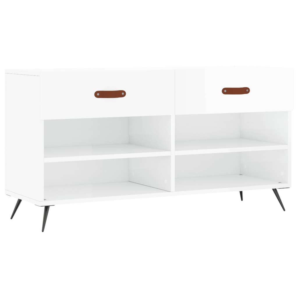 vidaXL Ławka z miejscem na buty, wysoki połysk, biała, 102x35x55 cm