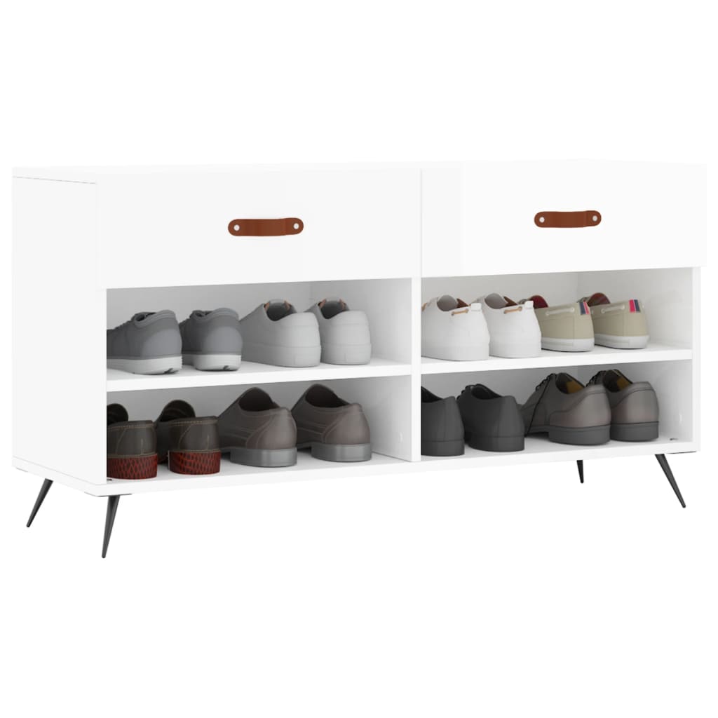 vidaXL Ławka z miejscem na buty, wysoki połysk, biała, 102x35x55 cm