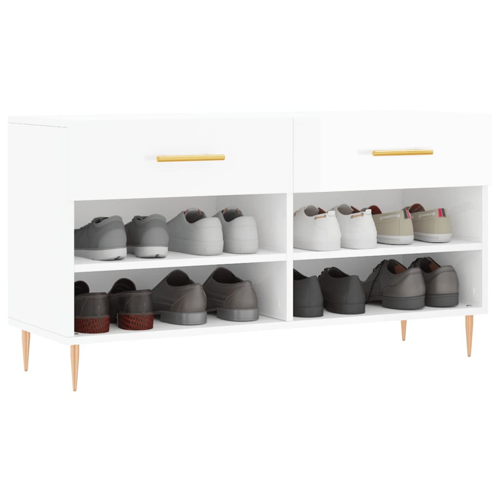 vidaXL Ławka z miejscem na buty, wysoki połysk, biała, 102x35x55 cm