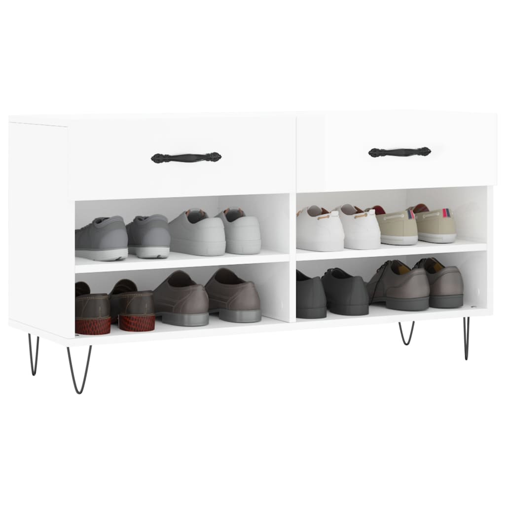 vidaXL Ławka z miejscem na buty, wysoki połysk, biała, 102x35x55 cm