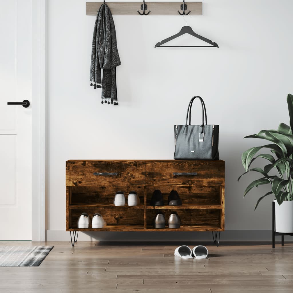 vidaXL Ławka z miejscem na buty, przydymiony dąb, 102x35x55 cm