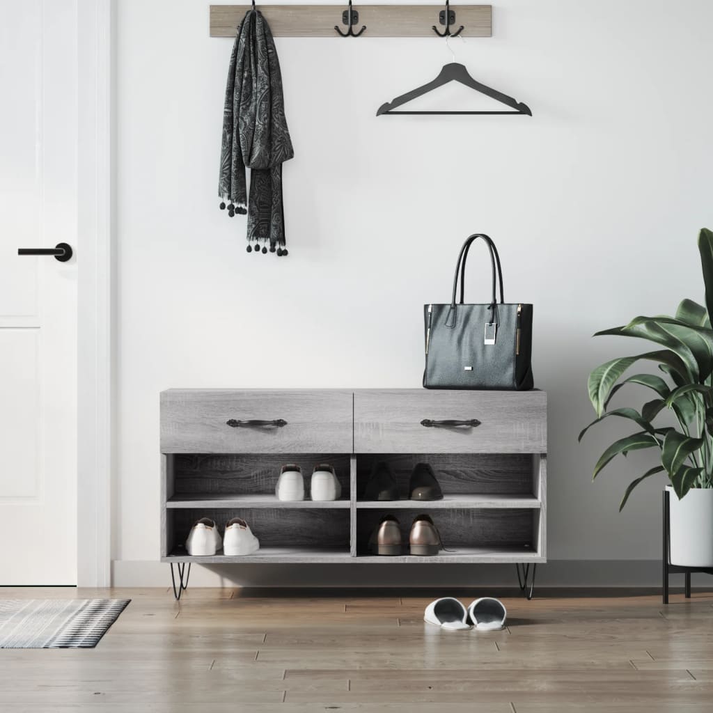 vidaXL Ławka z miejscem na buty, szary dąb sonoma, 102x35x55 cm