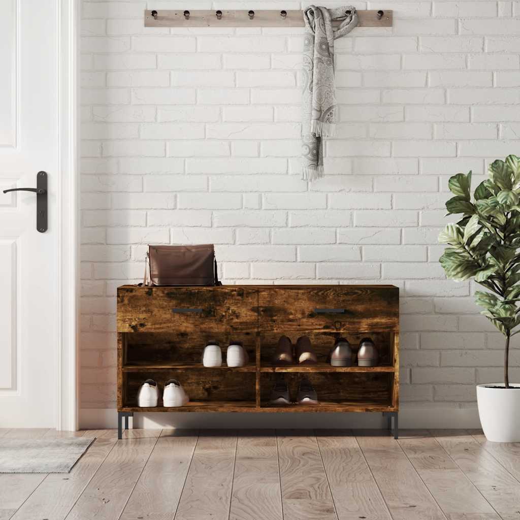 vidaXL Ławka z miejscem na buty, przydymiony dąb, 102x35x55 cm