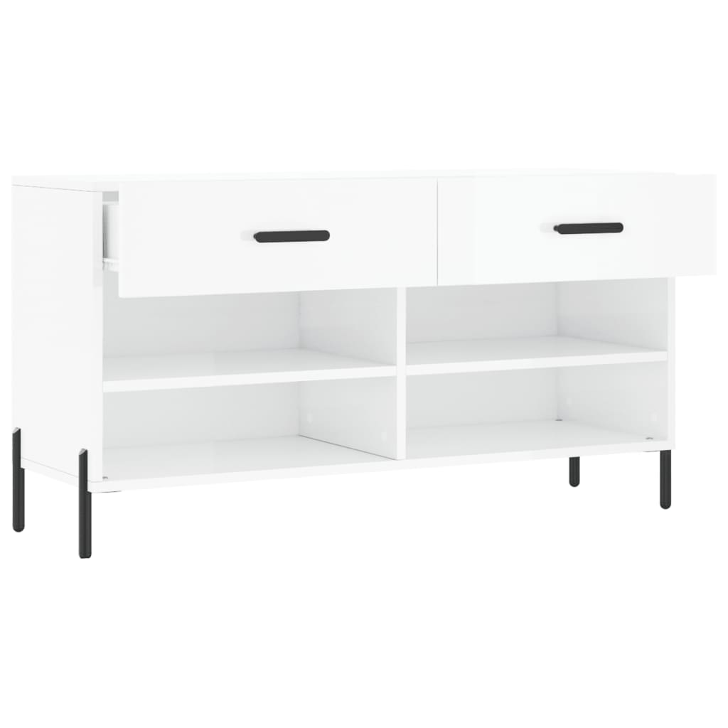 vidaXL Ławka z miejscem na buty, wysoki połysk, biała, 102x35x55 cm