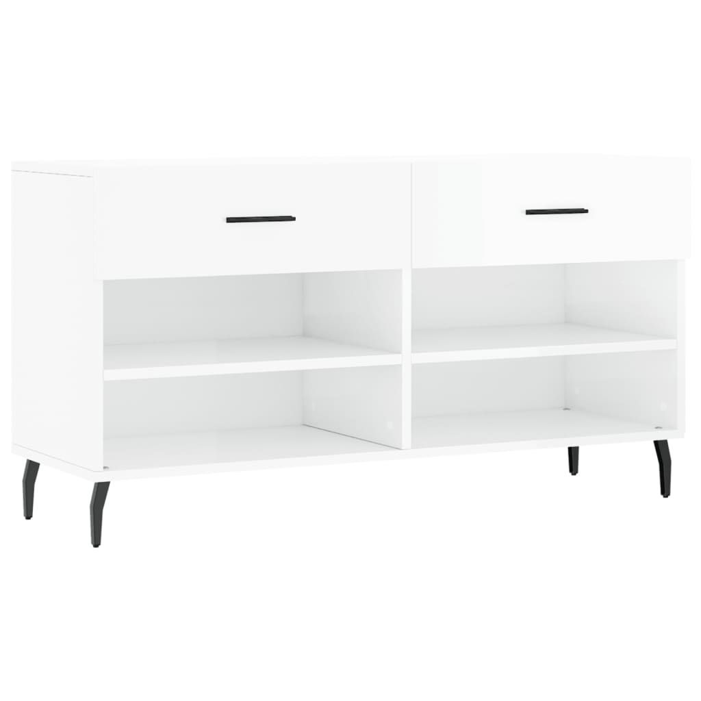 vidaXL Ławka z miejscem na buty, wysoki połysk, biała, 102x35x55 cm