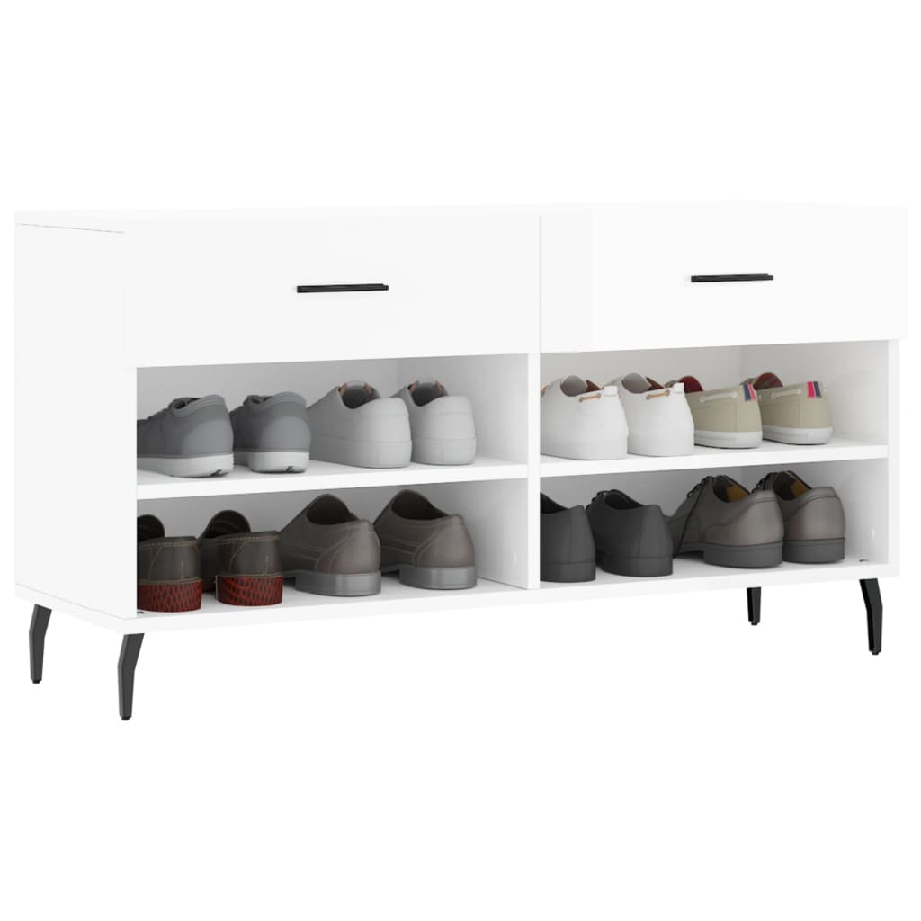 vidaXL Ławka z miejscem na buty, wysoki połysk, biała, 102x35x55 cm