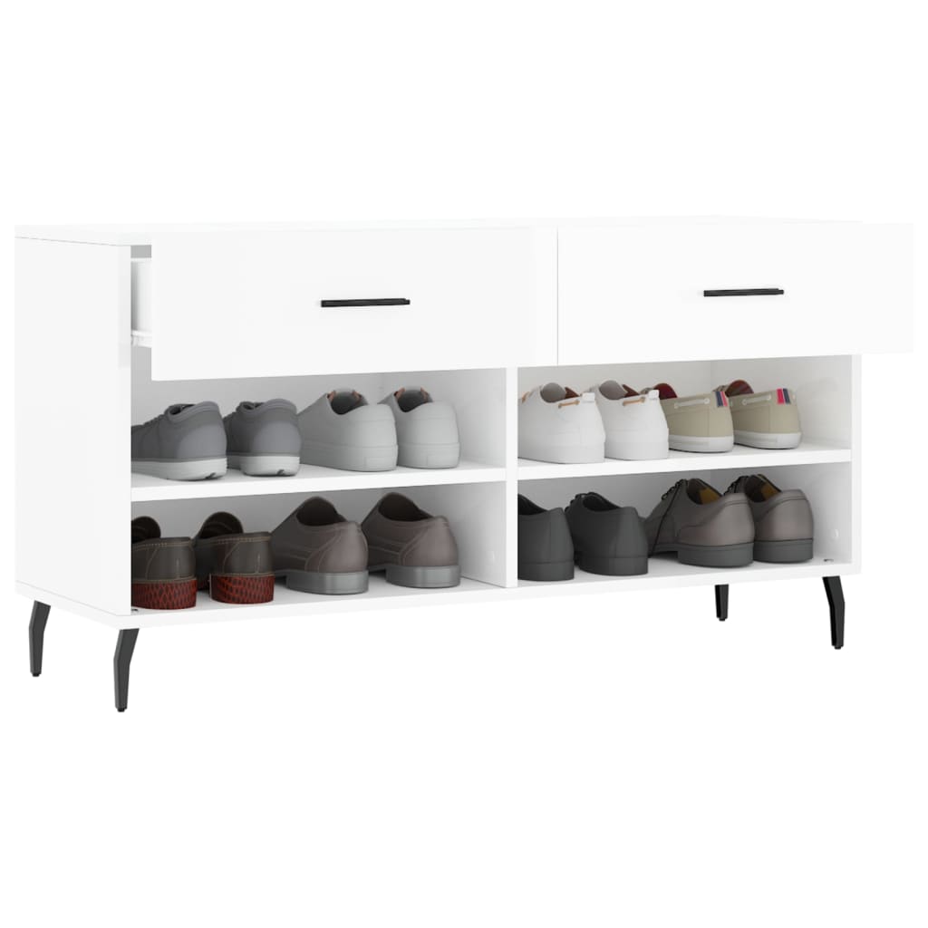 vidaXL Ławka z miejscem na buty, wysoki połysk, biała, 102x35x55 cm