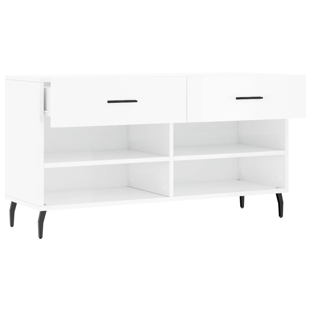 vidaXL Ławka z miejscem na buty, wysoki połysk, biała, 102x35x55 cm