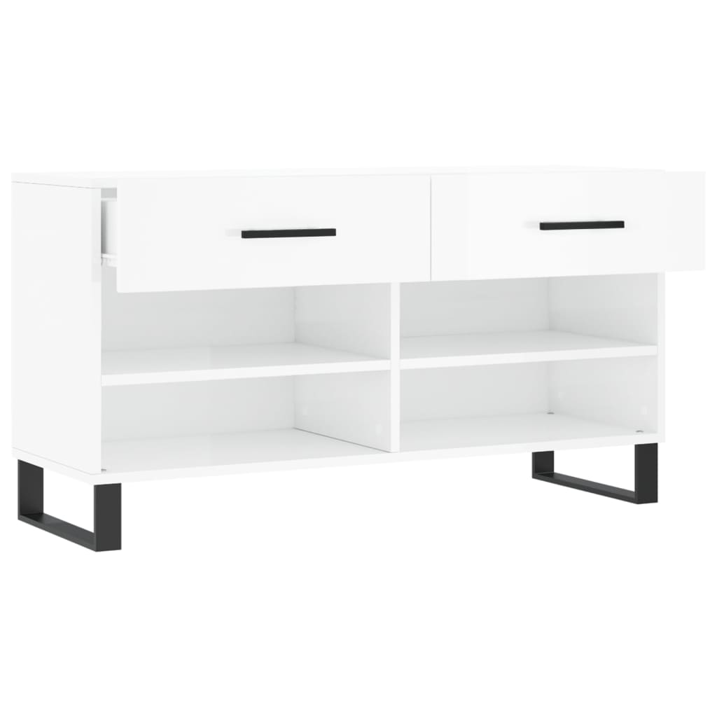 vidaXL Ławka z miejscem na buty, wysoki połysk, biała, 102x35x55 cm