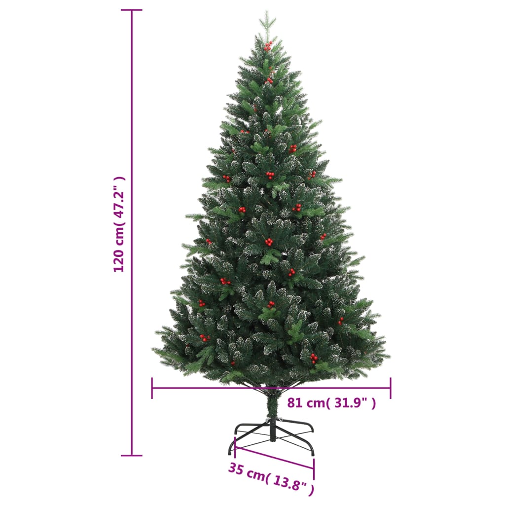vidaXL Sztuczna choinka zawiasowa z czerwonymi jagodami, 120 cm