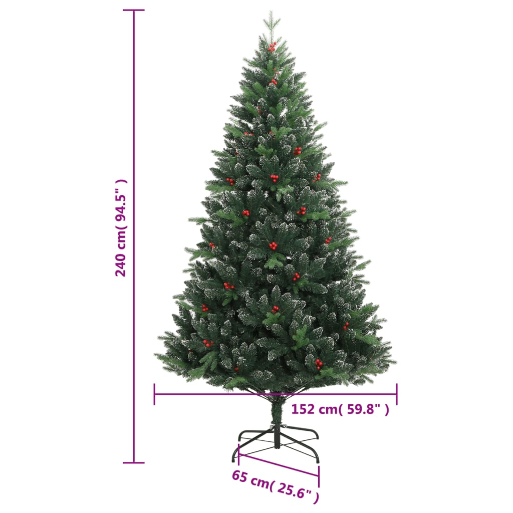 vidaXL Sztuczna choinka zawiasowa z czerwonymi jagodami, 240 cm
