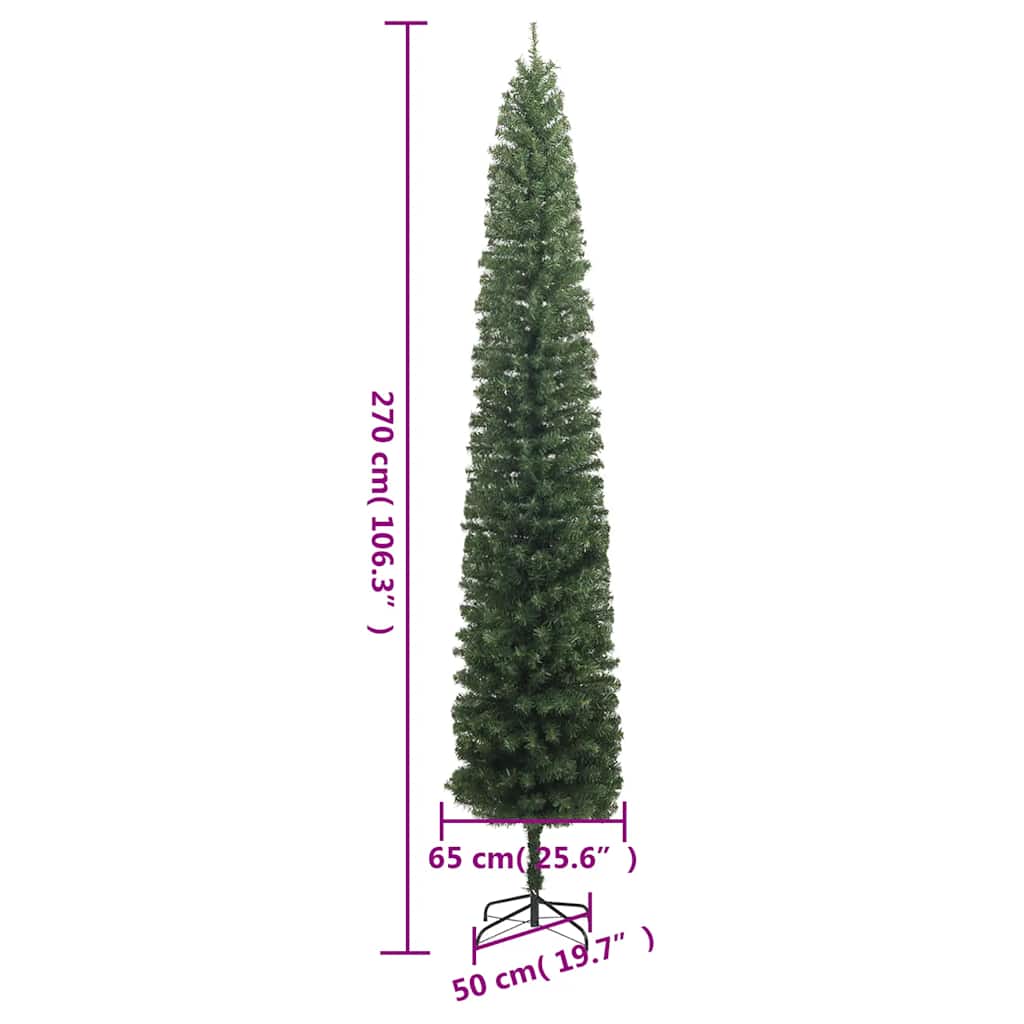 vidaXL Smukła choinka na stojaku, 270 cm, PVC