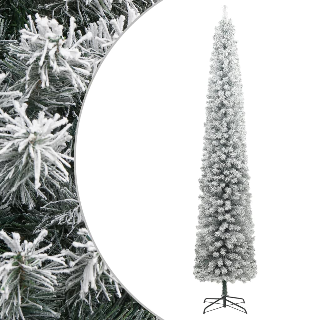 vidaXL Smukła choinka na stojaku, pokryta śniegiem, 270 cm, PVC