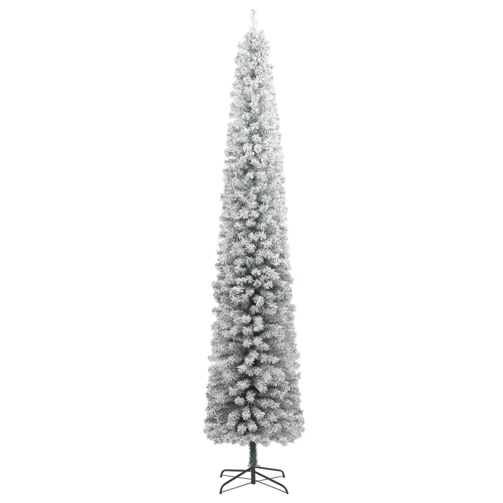 vidaXL Smukła choinka na stojaku, pokryta śniegiem, 270 cm, PVC