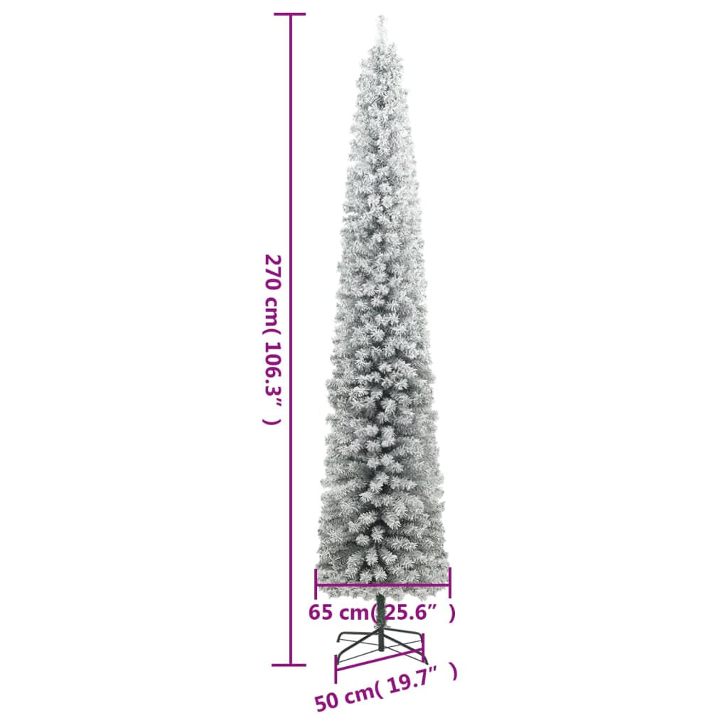 vidaXL Smukła choinka na stojaku, pokryta śniegiem, 270 cm, PVC