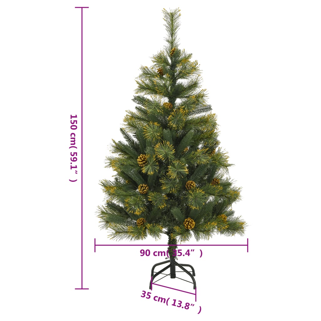 vidaXL Sztuczna choinka na zawiasach, z szyszkami, 150 cm