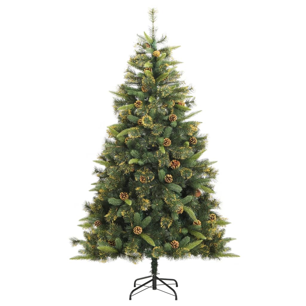 vidaXL Sztuczna choinka na zawiasach, z szyszkami, 210 cm