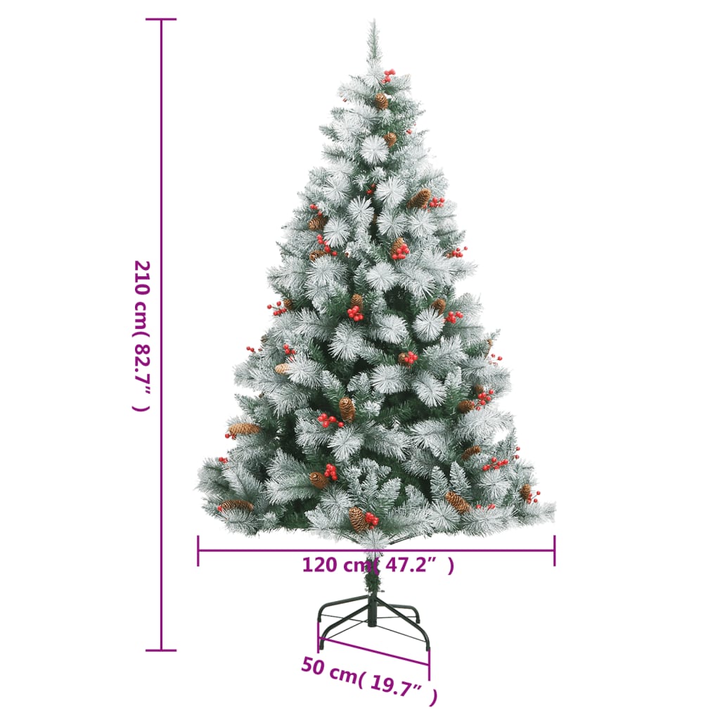 vidaXL Sztuczna choinka na zawiasach, z szyszkami i jagodami, 210 cm