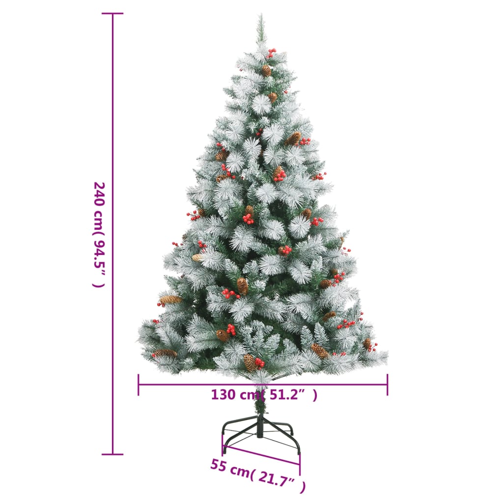 vidaXL Sztuczna choinka na zawiasach, z szyszkami i jagodami, 240 cm