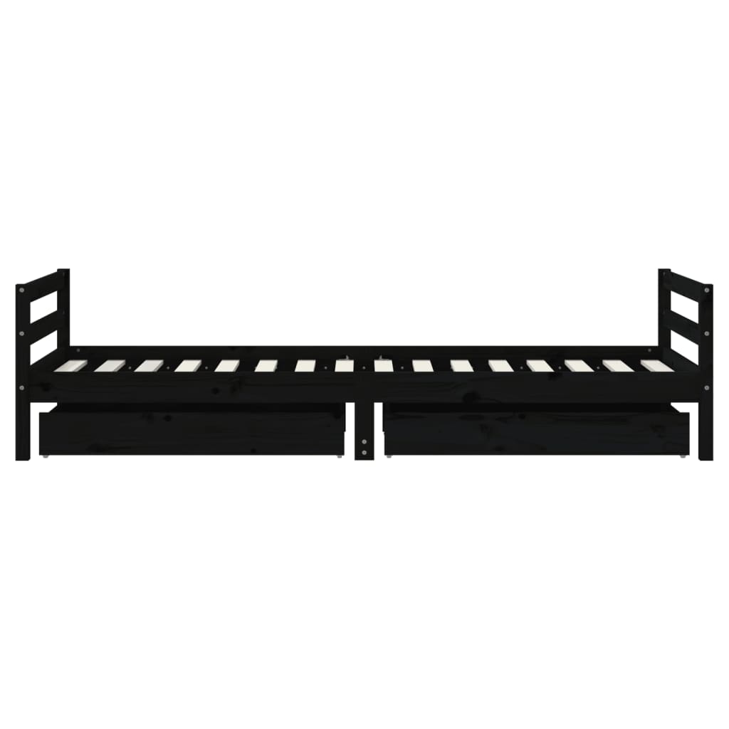 vidaXL Rama łóżka dziecięcego z szufladami, czarna, 90x200 cm, sosnowa